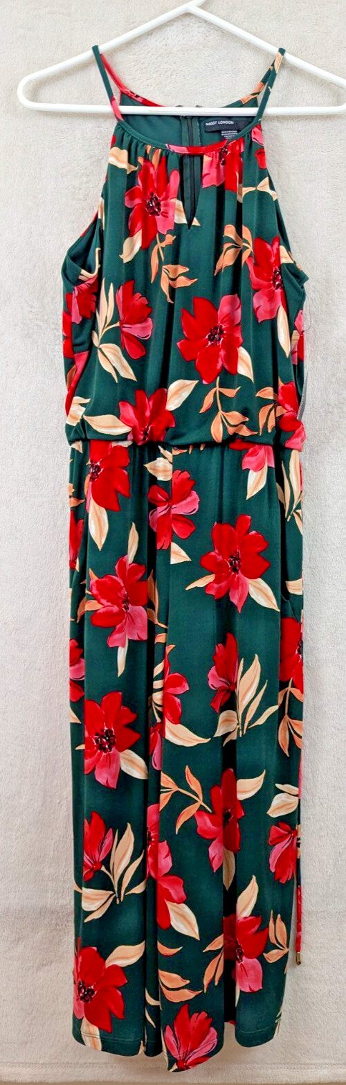 NWT MAGGY LONDON sz 8 Lottie floral Halter Cropped Jumpsuit slinky 1165