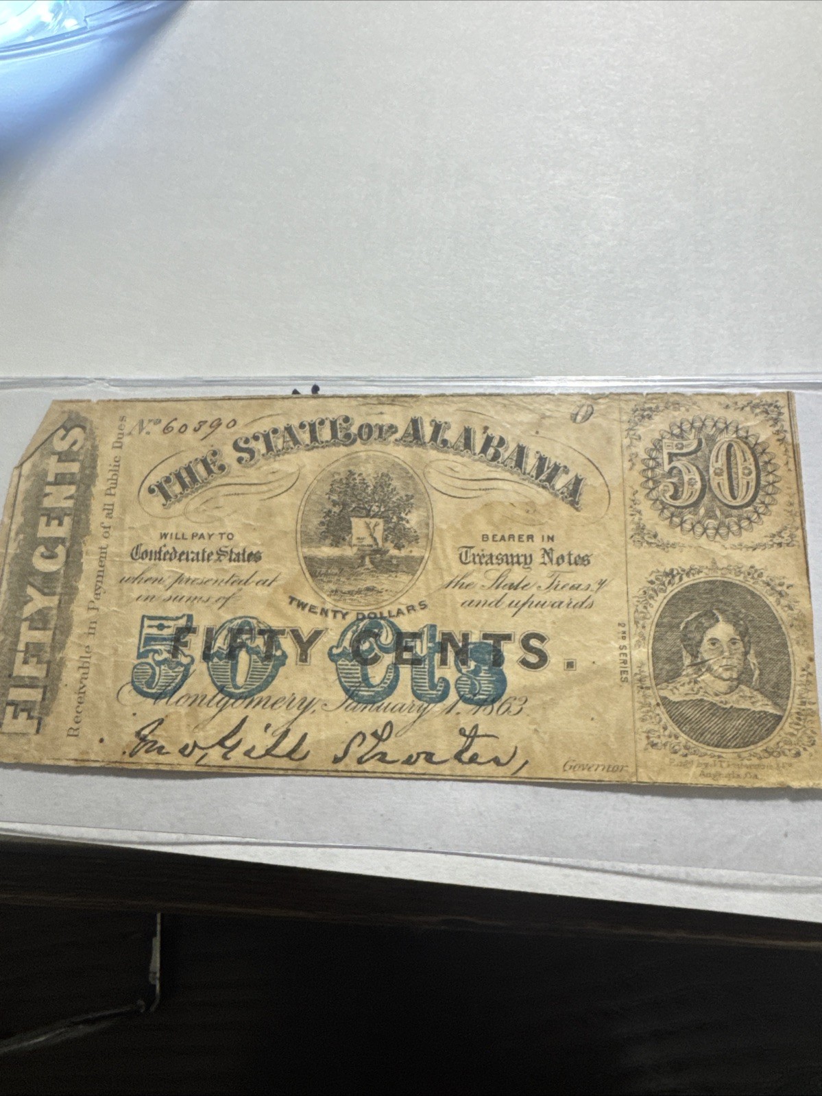 Jan 1863  CONFEDERATE STATES AMERICA CURRENCY 50 Cents Note 2nd Series Alabama