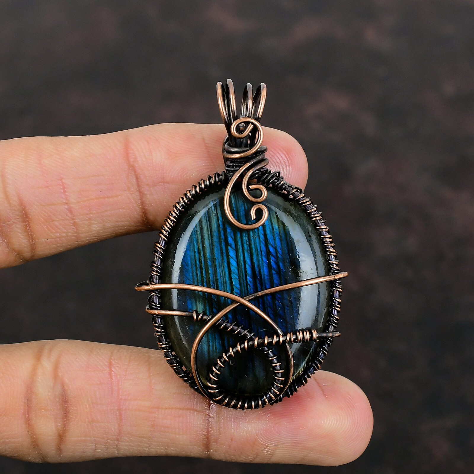 Labradorite Wire Wrapped Pendant Handcrafted Copper Designer Jewelry 2.28\