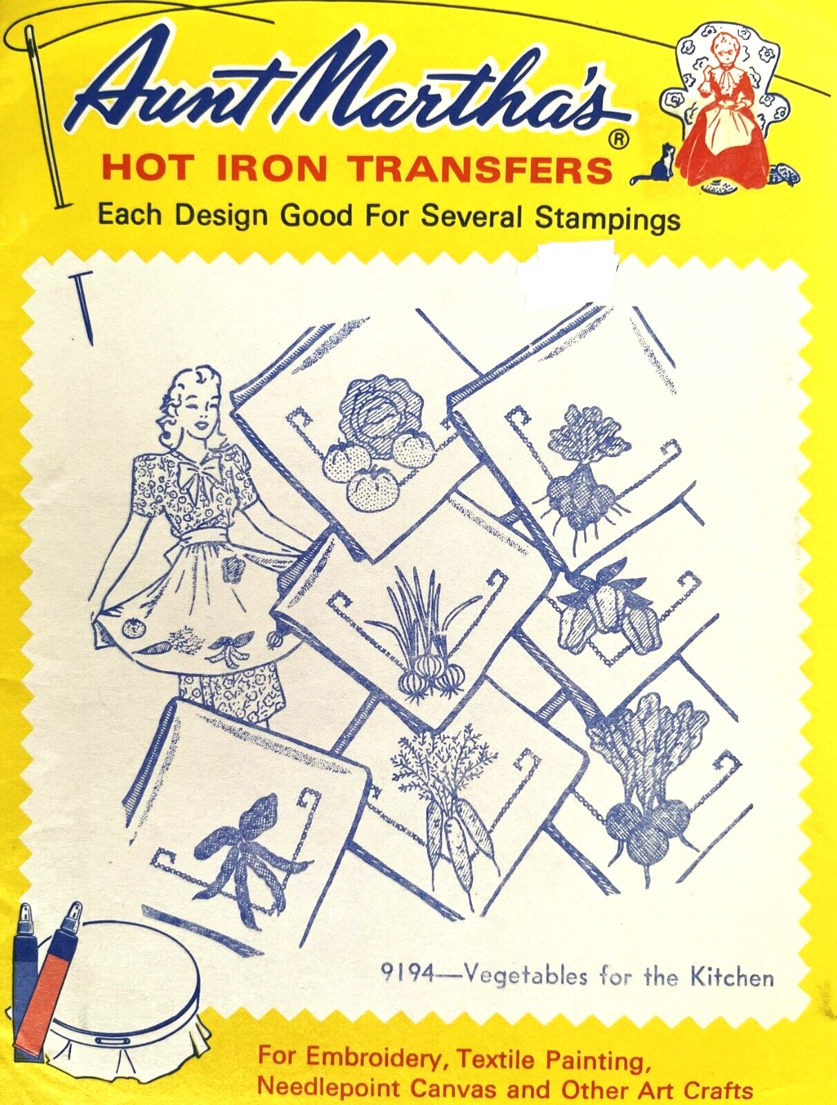 VTG Aunt Martha\'s Vegetables for the Kitchen Transfer Pattern 9194 UNUSED VTG Aunt Martha\'s Vegetables for the Kitchen Transfer Pattern 9194 UNUSED