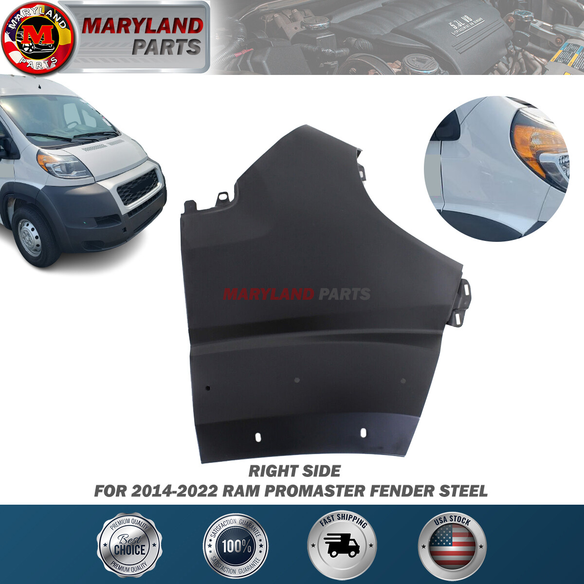 For 2014-2022 RAM Promaster Right Fender Steel Passenger Side RH