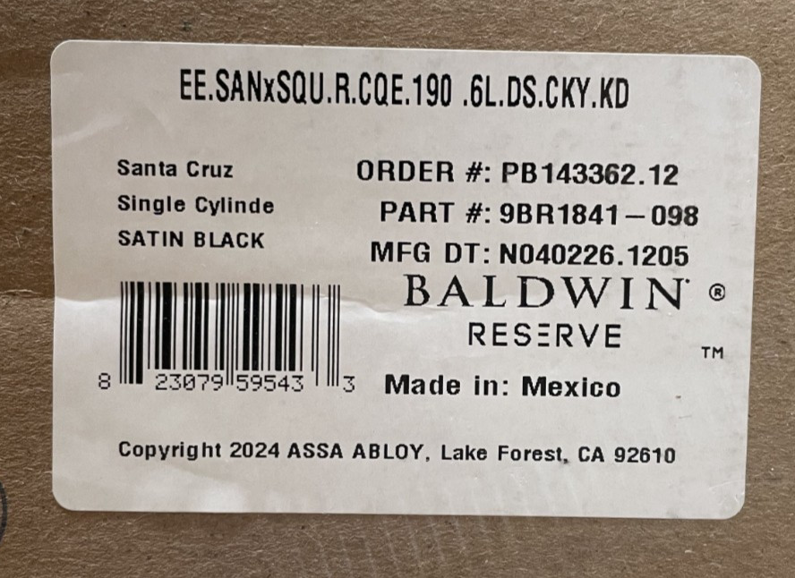 Baldwin EE.SANXSQU.R.CQE.190 Santa Cruz Emergency Egress Handleset *READ*