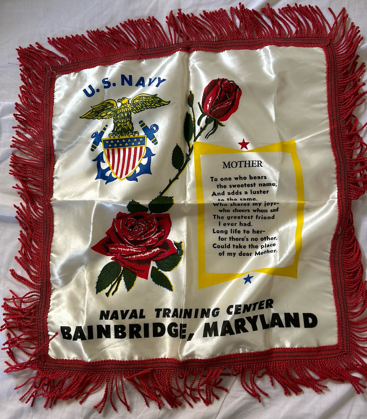 Vintage US Naval Training Center Bainbridge MD pillow cover sham Satin 21\