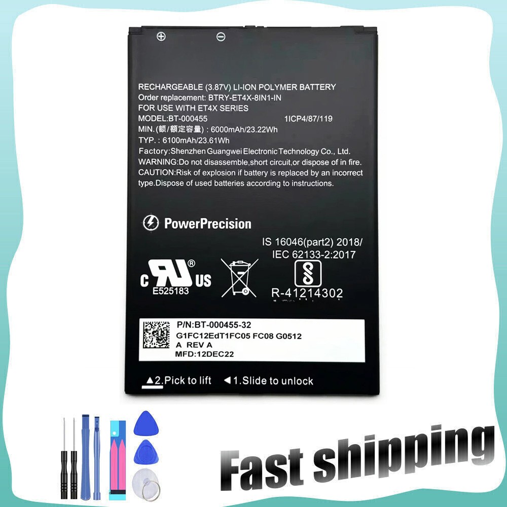 New  BT-000455 6100mAh 23.61Wh 3.87V Battery for Zebra ET4X Series