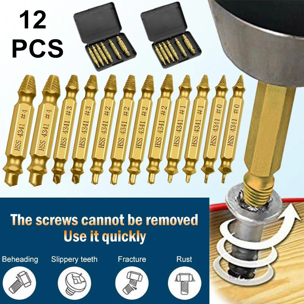 12PCS Damaged Screw Extractor Bits Broken Screws Bolt Stripped Remover Tool Kit 12PCS Damaged Screw Extractor Bits Broken Screws Bolt Stripped Remover Tool Kit