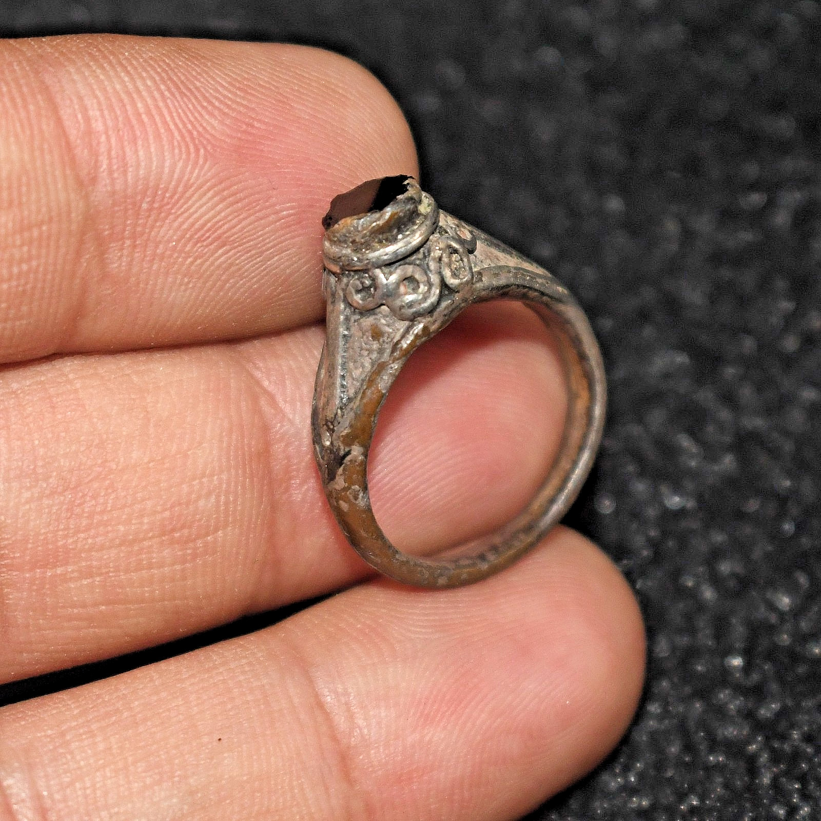 Genuine Ancient Eastern Roman Solid Silver Ring with Garnet Bezel