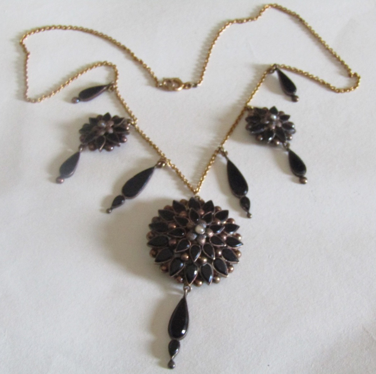 gorgeous antique victorian 10K + necklace black onyx lavalier mourning dangle gorgeous antique victorian 10K + necklace black onyx lavalier mourning dangle