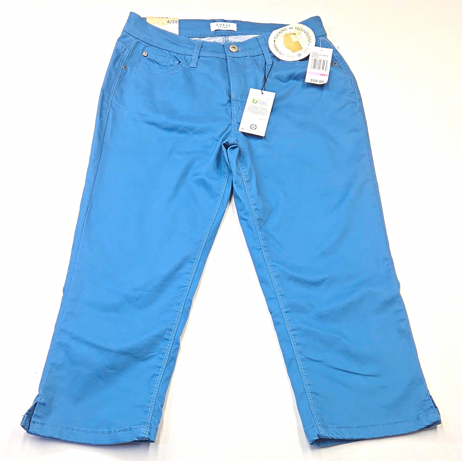 Curve Appeal Women\'s Blue Solid Capri Pants Cotton Twill Mid Rise Pockets Curve Appeal Women\'s Blue Solid Capri Pants Cotton Twill Mid Rise Pockets