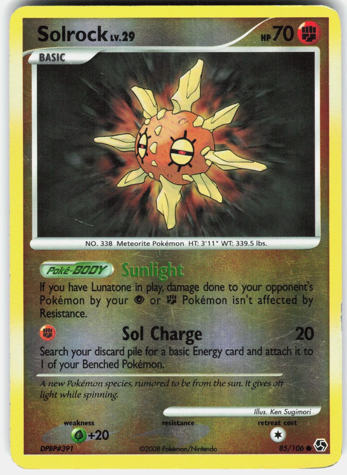 Solrock 85/106 Common Great Encounters Pokemon Reverse Holo Moderately Played