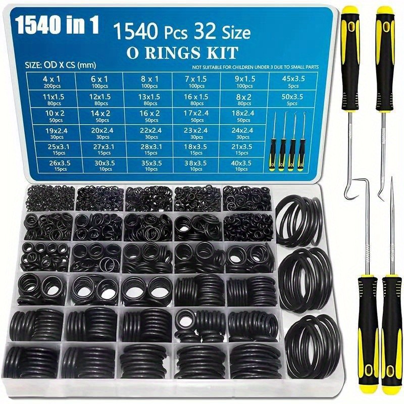 1540PCS O Ring Kits 32 Size Nitrile Rubber Oring Assortment Set with 4 Hook 1540PCS O Ring Kits 32 Size Nitrile Rubber Oring Assortment Set with 4 Hook