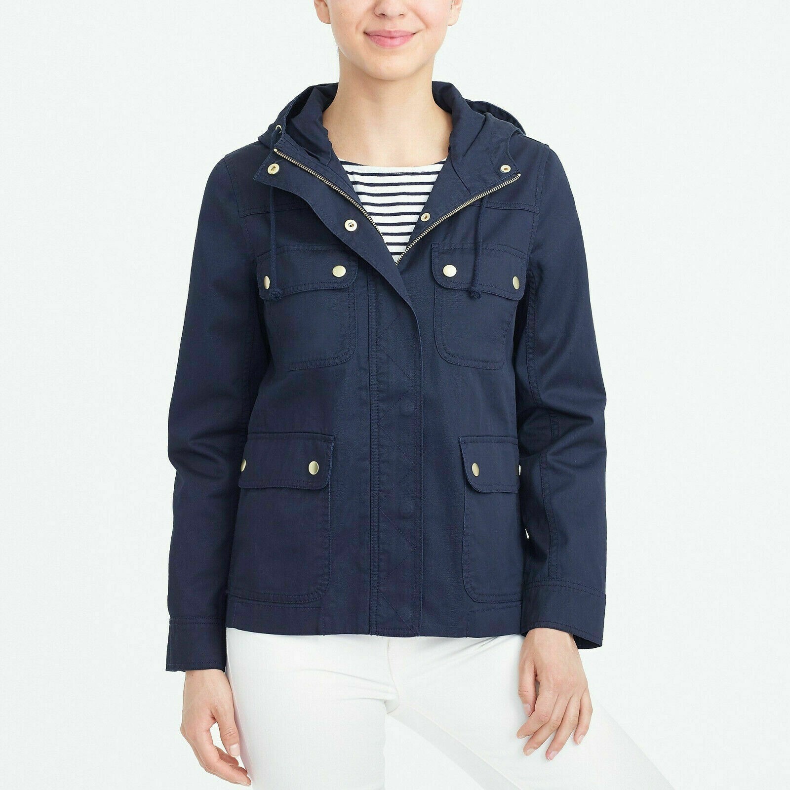 JCREW FACTORY COTTON TWILL JACKET WITH HOOD SMALL NAVY