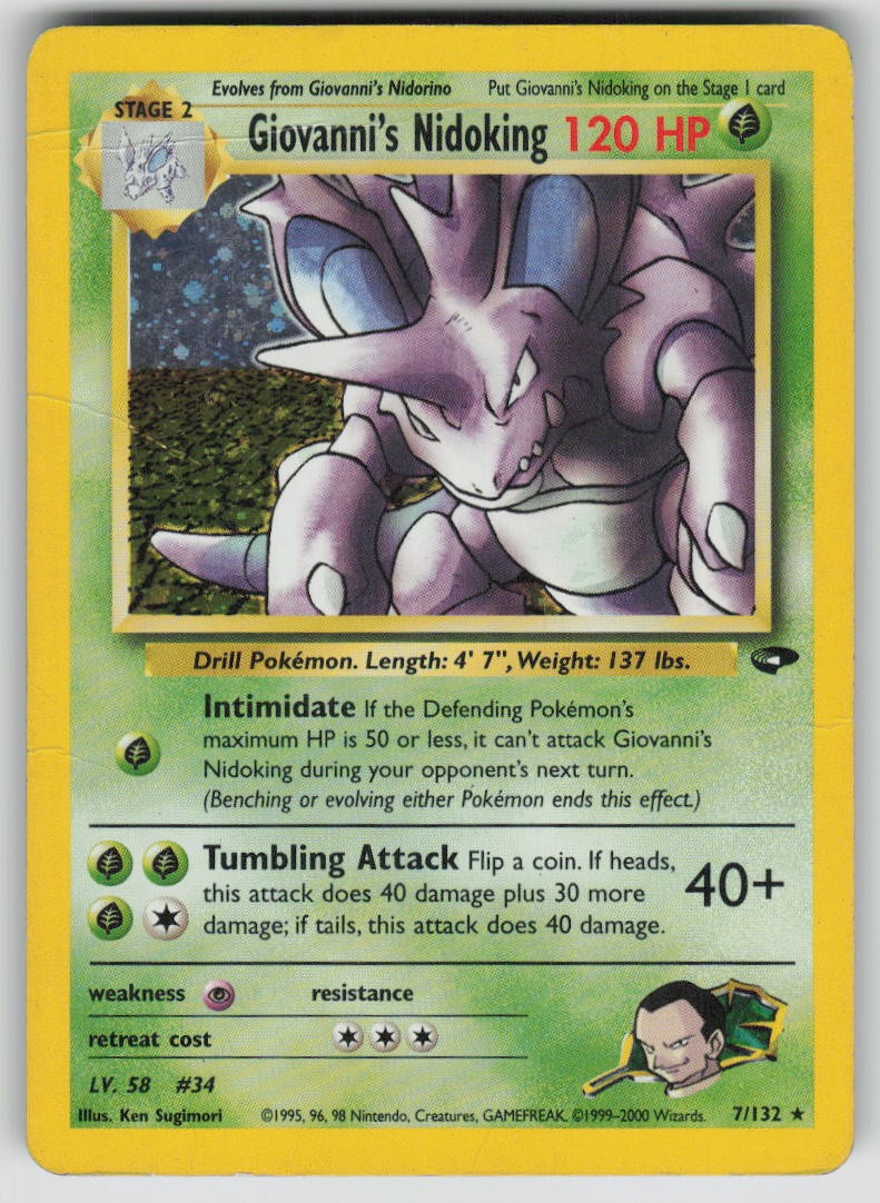 Giovanni\'s Nidoking 7/132 Rare Gym Challenge Pokemon Unlimited Holo HP