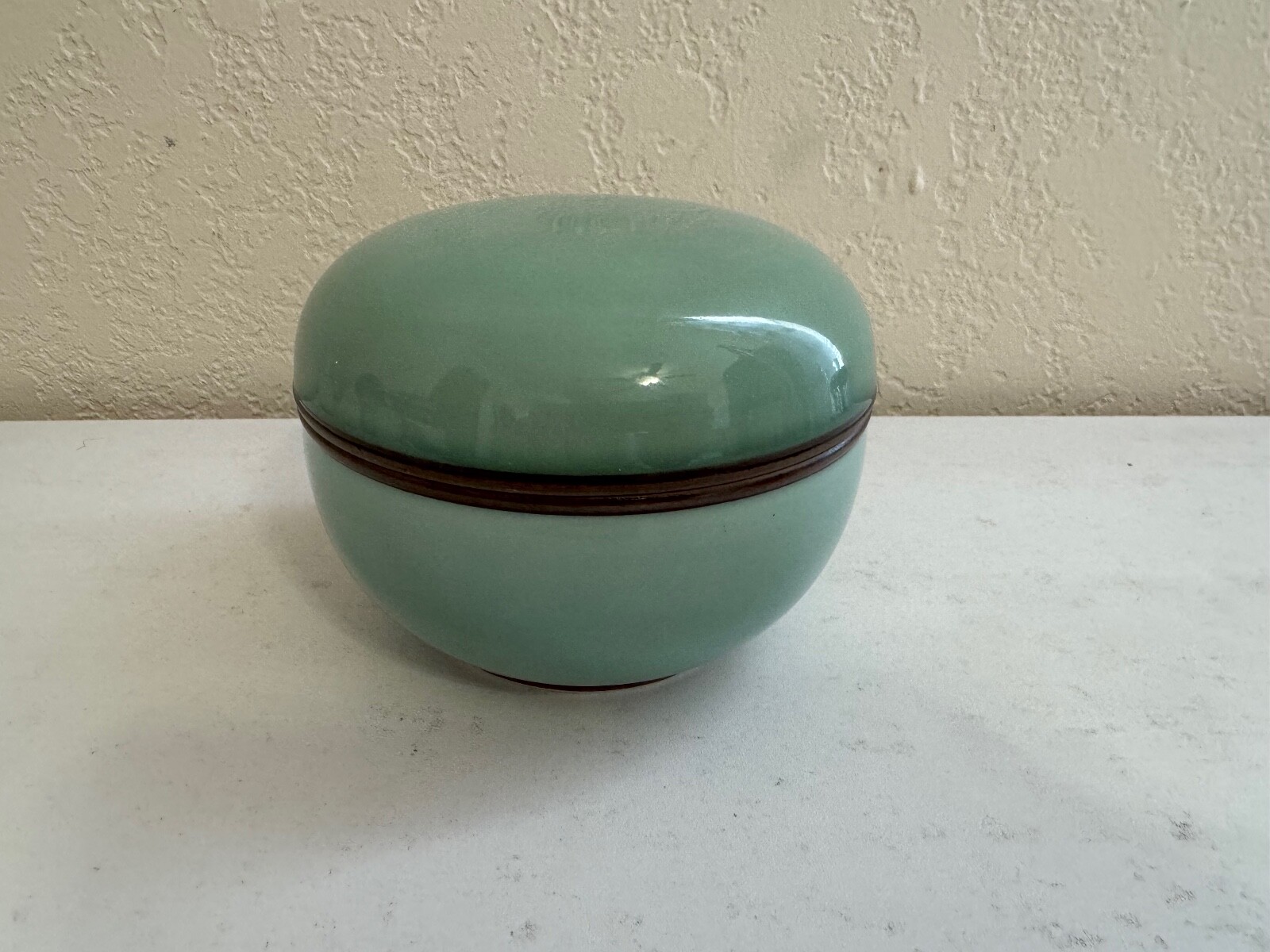 Vtg Fukagawa Koransha Japan Celadon Lidded Bowl Cobalt Blue Floral Arita Box