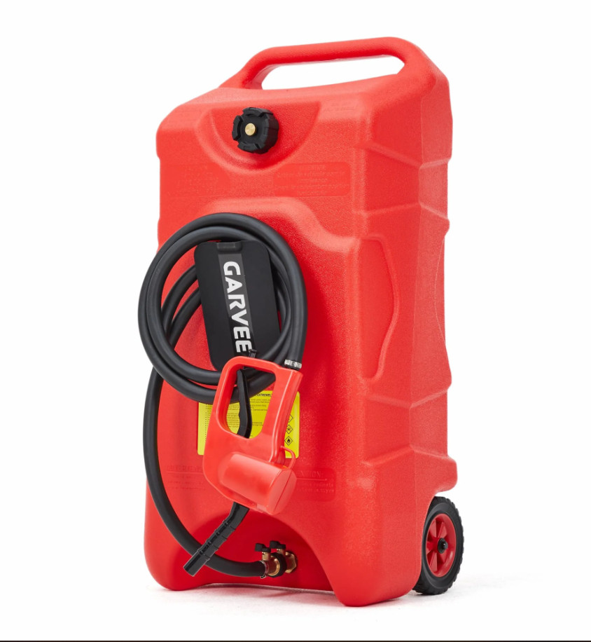 Garvee 16 Gallon Gas Caddy Fuel Transfer Tank Manual Pump 10FT Hose Wheels Red