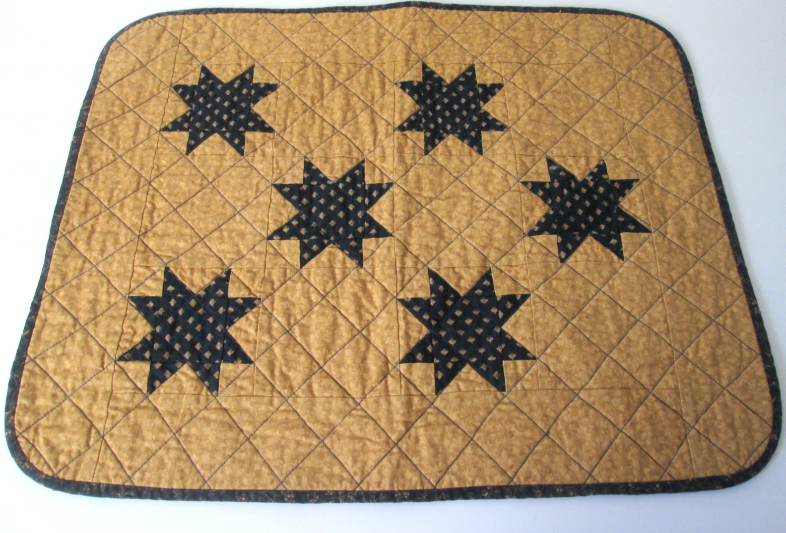 Handmade Primitive Stars Quilted Table Mustard/Blue - Rectangle 20\ Handmade Primitive Stars Quilted Table Mustard/Blue - Rectangle 20\