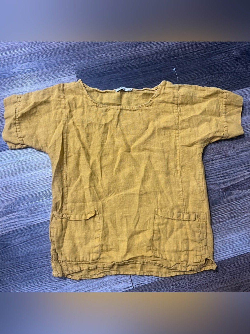 Francesco Bettini 100% Linen Mustard Yellow Boxy Pocket Too Italy Size Small Francesco Bettini 100% Linen Mustard Yellow Boxy Pocket Too Italy Size Small