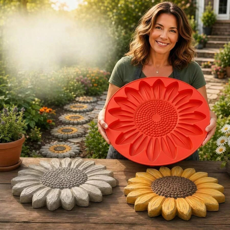 Reusable Sunflower Stepping Stone Mold, DIY Round Stepping Stone Molds