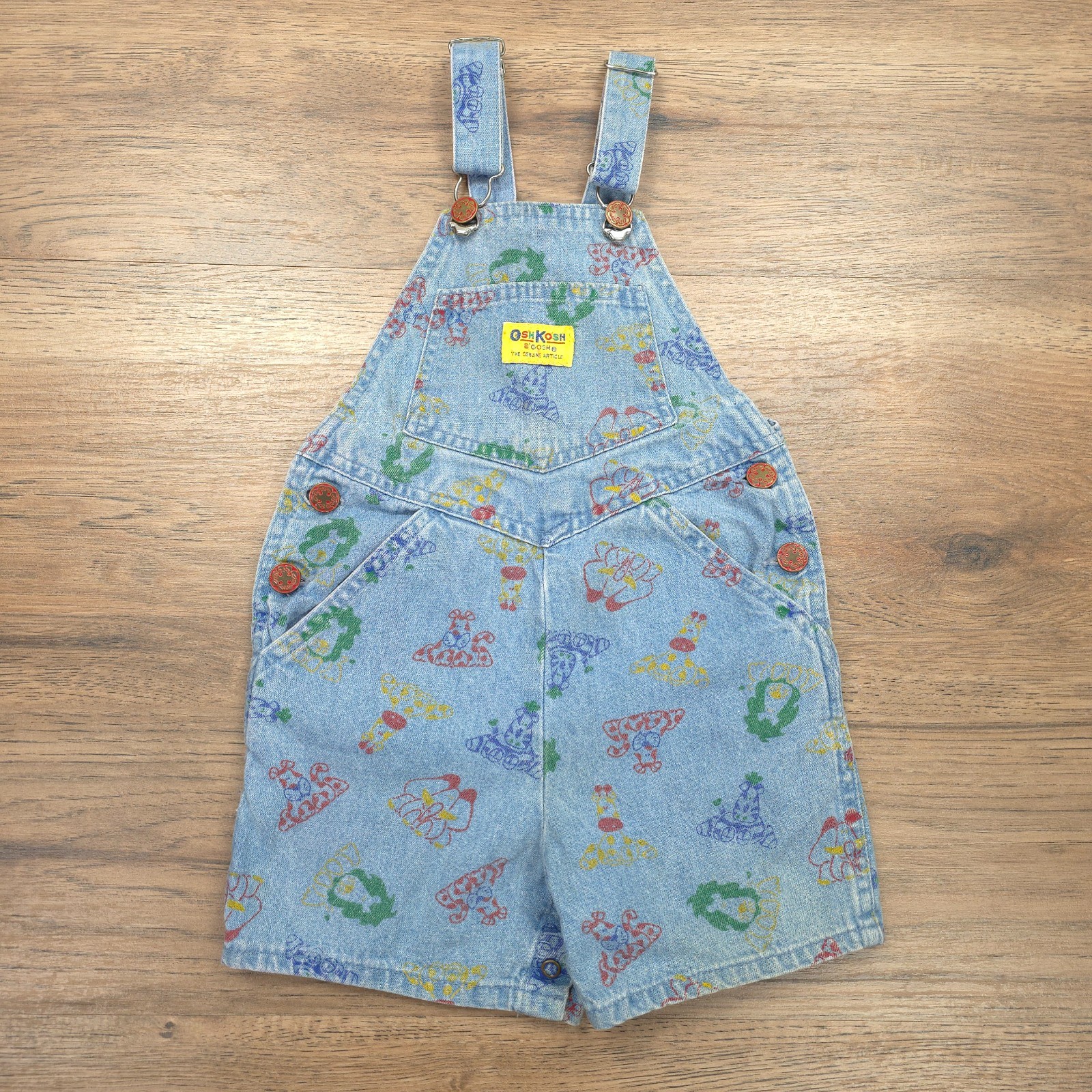Vintage OshKosh B'gosh Overalls 3T Denim Vestbak 90s Animal Print Shortall USA Vintage OshKosh B'gosh Overalls 3T Denim Vestbak 90s Animal Print Shortall USA