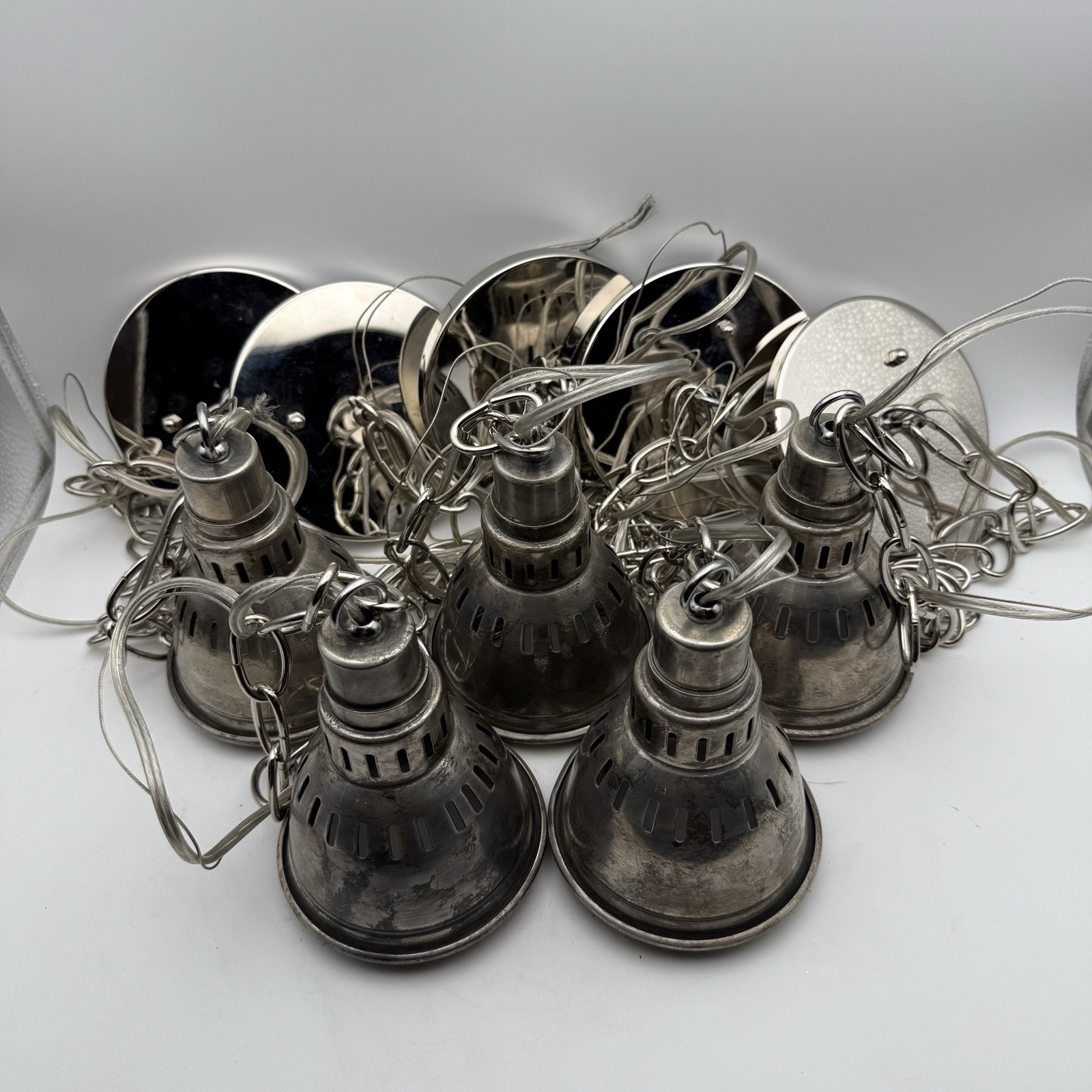 Lot Of 5 Vtg Industrial Marine Style Pendant Light 3ft  Industrial ?Cast Brass?