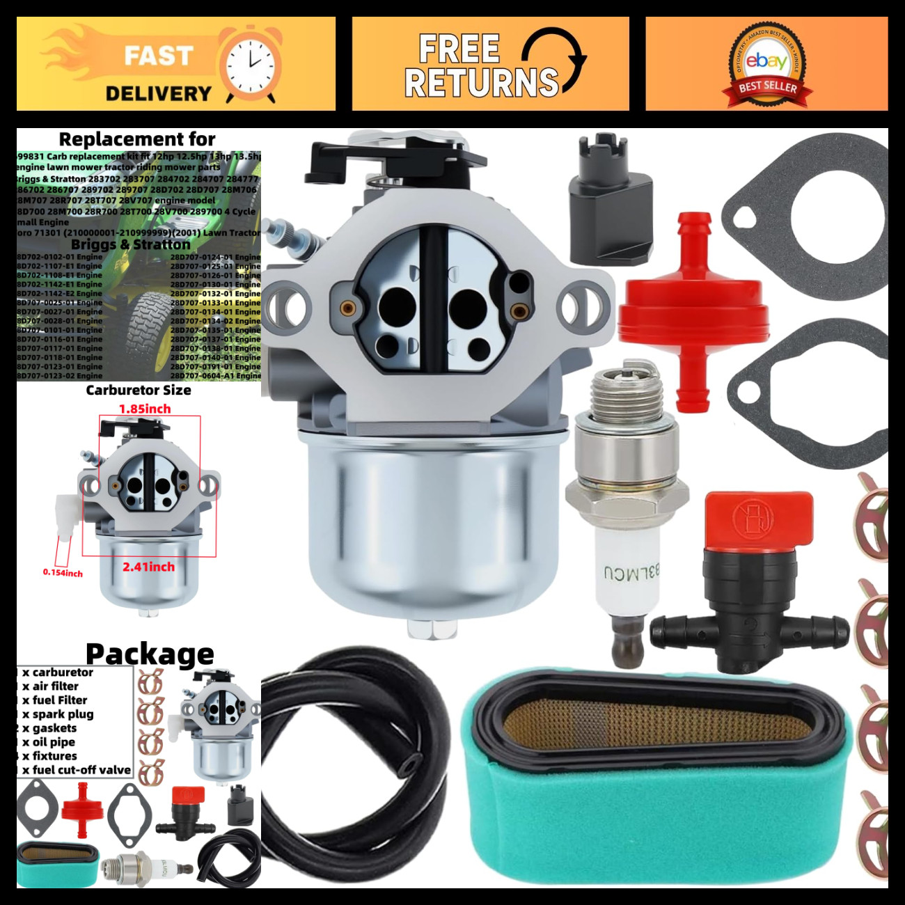Carburetor Tune-Up Kit for Briggs & Stratton 12-13 HP Lawn Mower Engines Parts Carburetor Tune-Up Kit for Briggs & Stratton 12-13 HP Lawn Mower Engines Parts