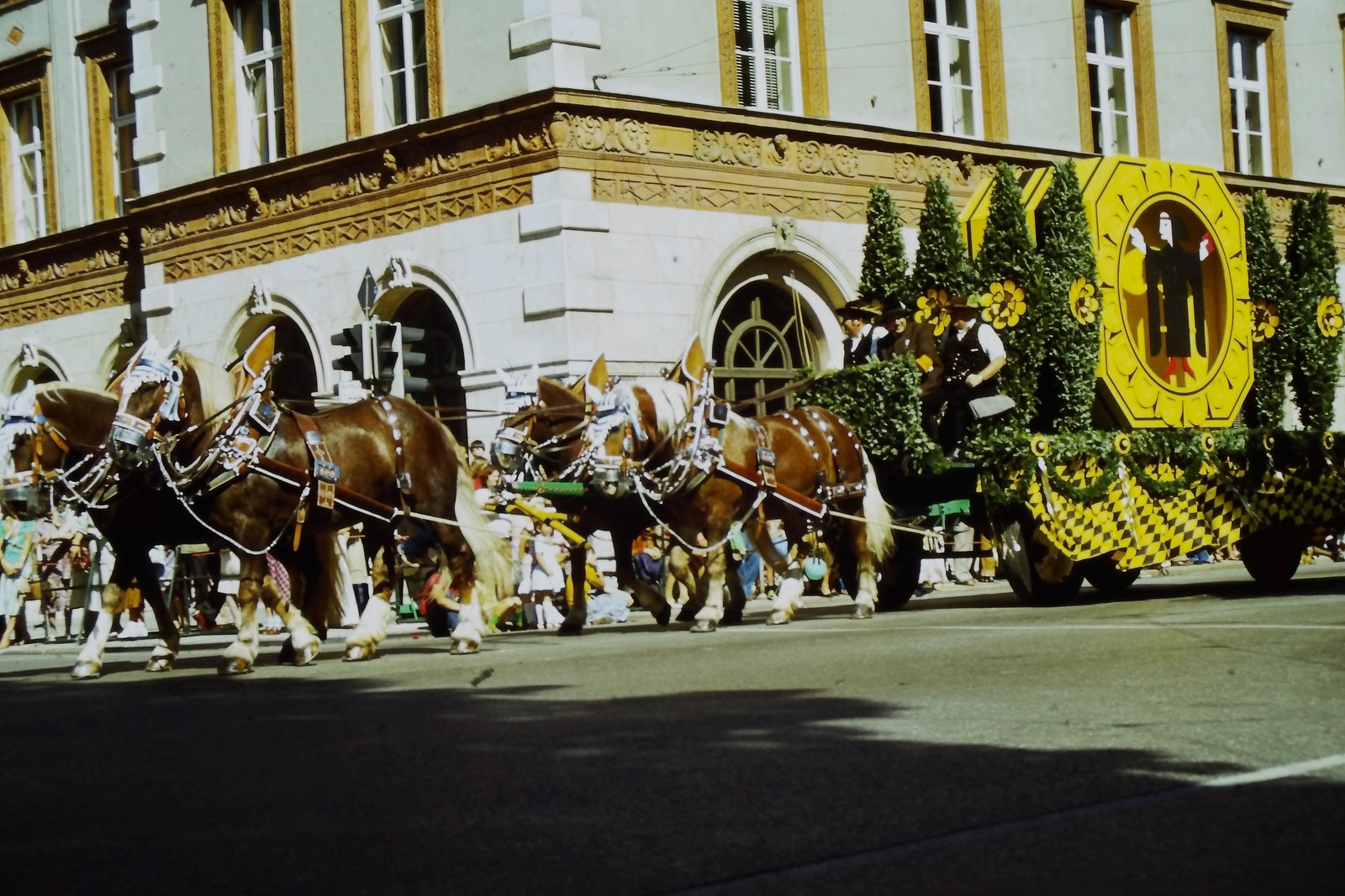 c1970\'s 35mm Slide Film Parade Float Draft Horses Munich Germany European Window