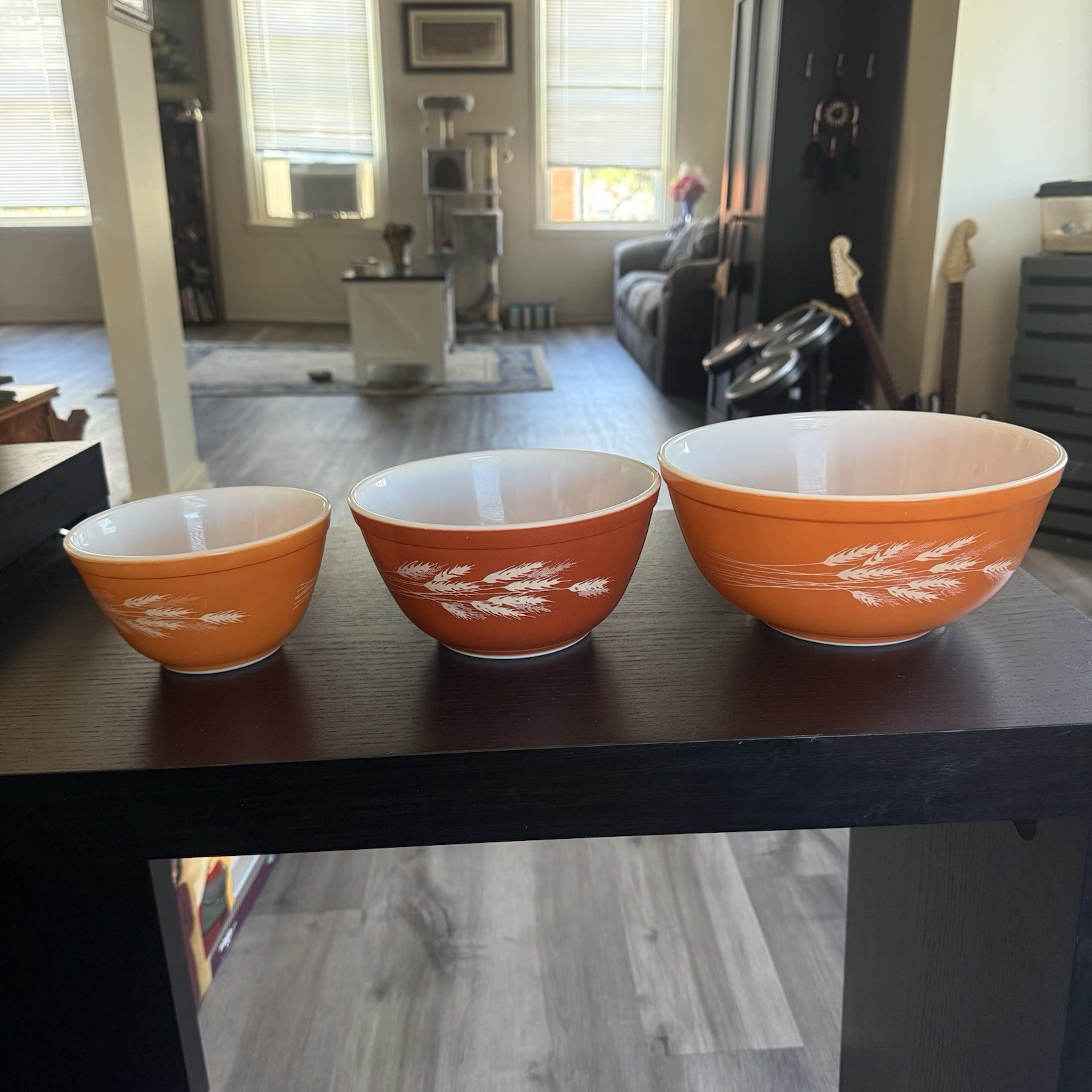 Vintage Pyrex Autumn Harvest Wheat Mixing Bowl Nesting Set of 3 - #401 #402 #403
