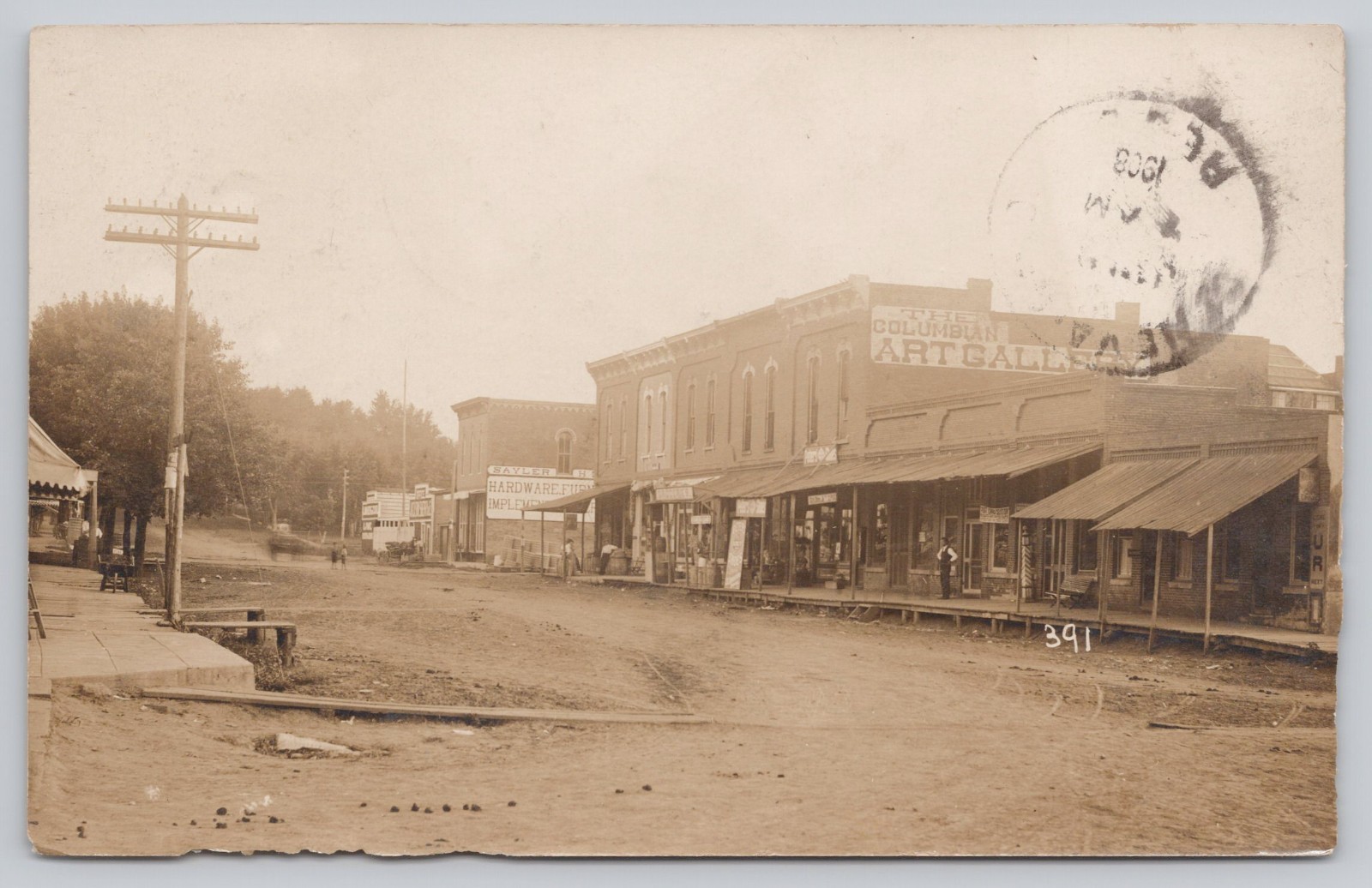 Hopkins Missouri Main Street Columbia Art Gallery 1908 Real Photo RPPC Postcard