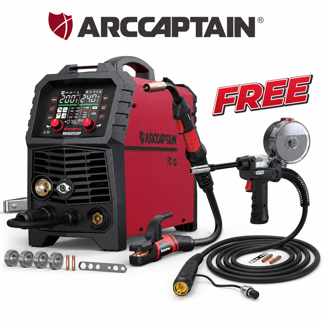 ARCCAPTAIN MIG200P Pulse MIG Welder 7-in-1 Aluminum Welding Machine /w Spool Gun