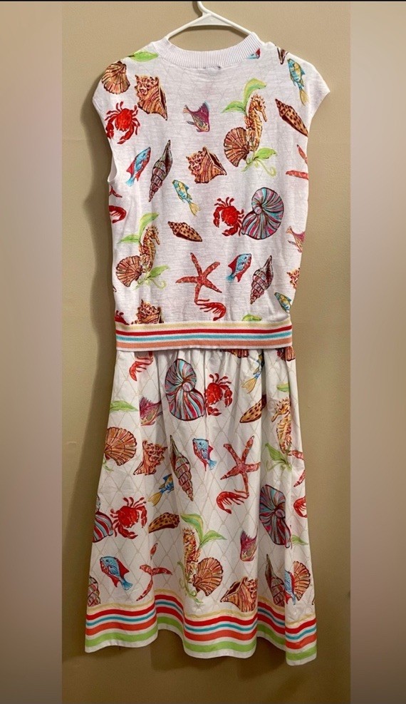 Talbots Underwater World Set Poplin Flare Skirt & Knit Shell Top Size S Coastal