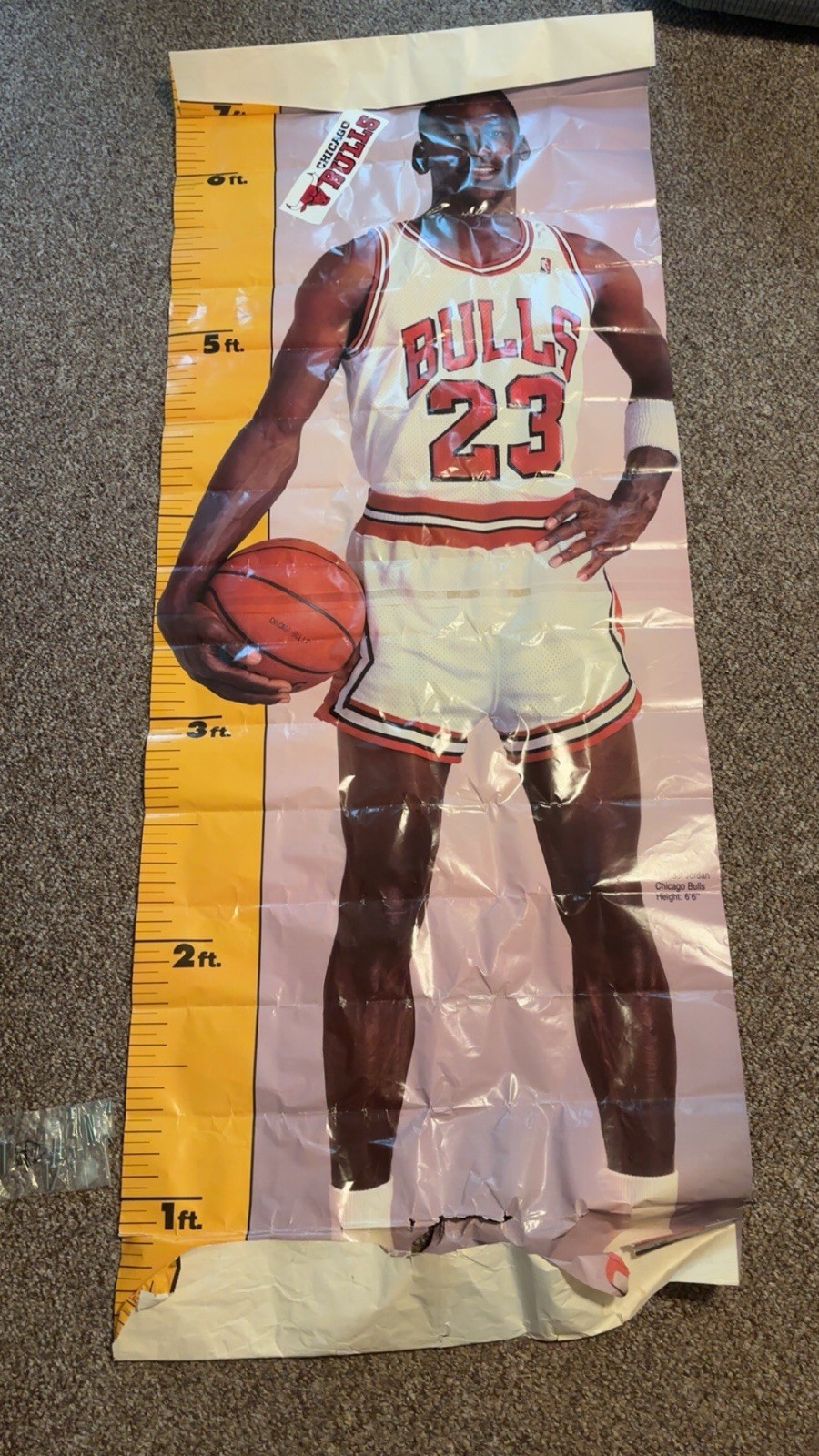 Vintage 1989 Michael Jordan Life Size Growth Chart Poster Chicago Bulls 6\'6\ Vintage 1989 Michael Jordan Life Size Growth Chart Poster Chicago Bulls 6\'6\