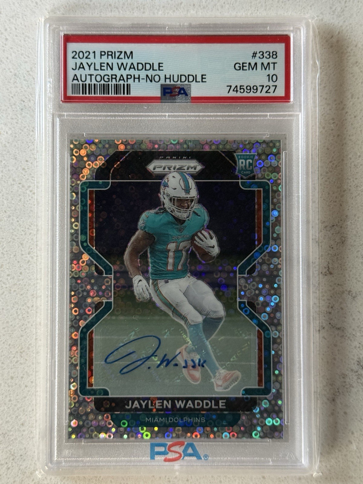 Jaylen Waddle 2021 Panini Prizm Rookie Auto No Huddle PSA 10 Jaylen Waddle 2021 Panini Prizm Rookie Auto No Huddle PSA 10