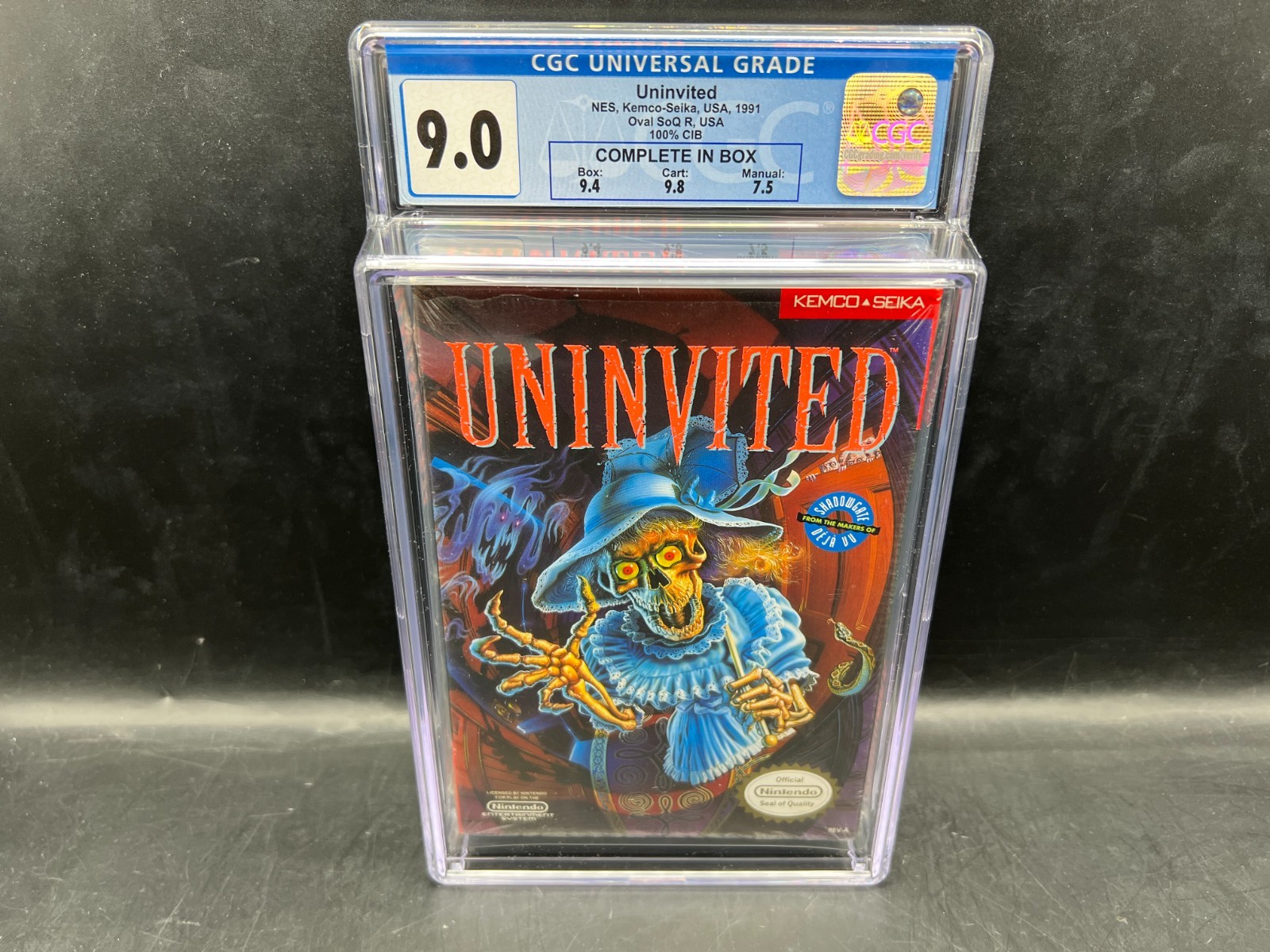 Uninvited Nintendo NES CGC 9.0 100% CIB w/ Seal 9.8 Cart Complete in Box