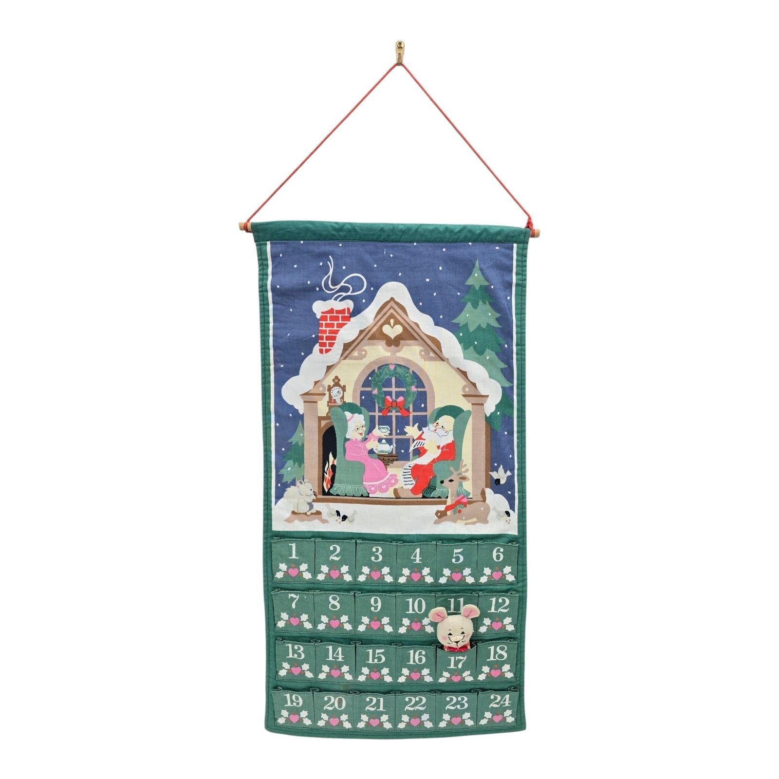 Vintage 1987 Avon Countdown to Christmas Fabric Advent Calendar Mouse COMPLETE