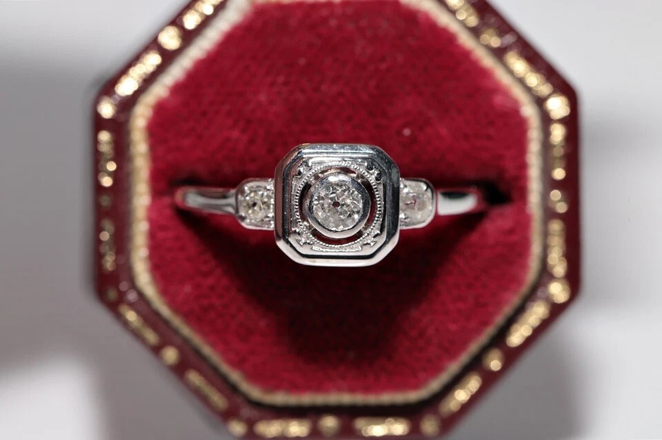 Antique Circa 1920s Art Deco 14K White Gold FN Lab Created Diamond Decorate Ring