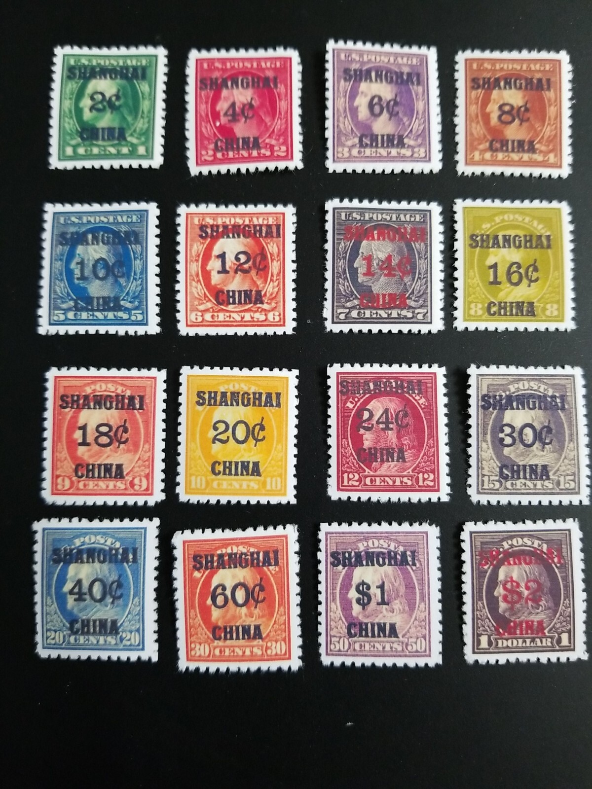 US Stamps #K1-K16 1919 Shanghai Overprint China Post Replica Set