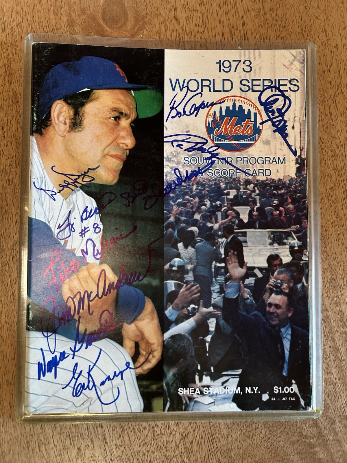 Signed 1973 NY Mets World Series Program: Yogi Berra Kranepool Cleon Jones + 7