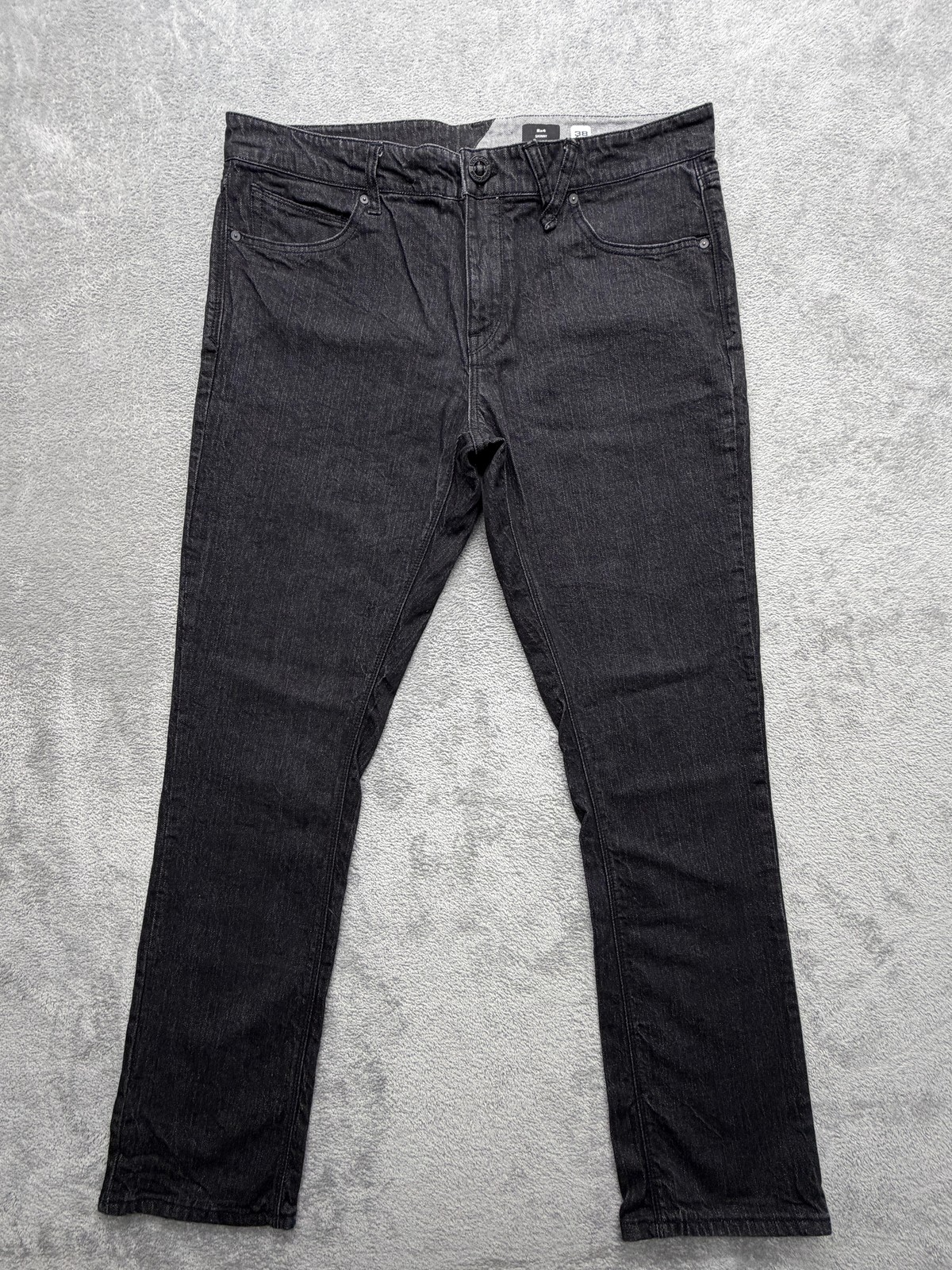 Volcom 2x4 Skinny Jeans Mens Measured 38x31 Black Extra-Slim Stretch Denim Zip