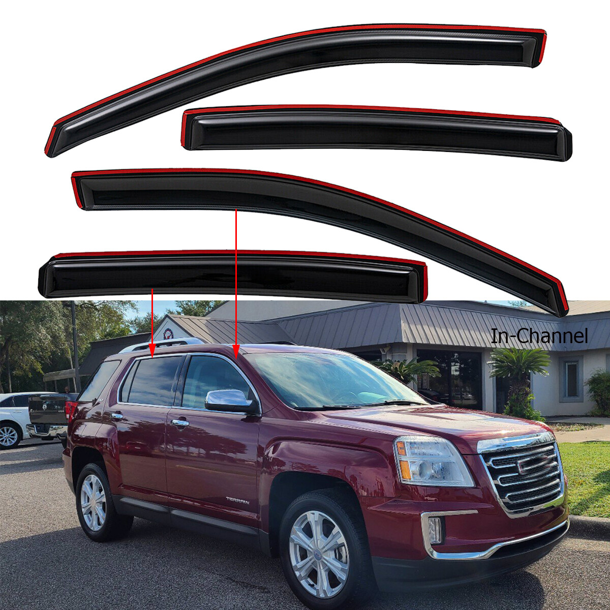 For 2010-2017 GMC Terrain In-Channel Smoke Window Visors Sun Rain Guards