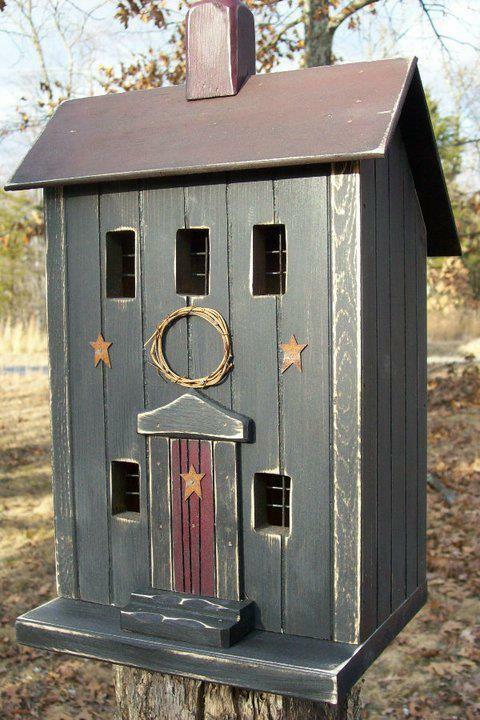 Saltbox , Black , Lighted House , Primitive Birdhouse ,  Primitives , Handmade