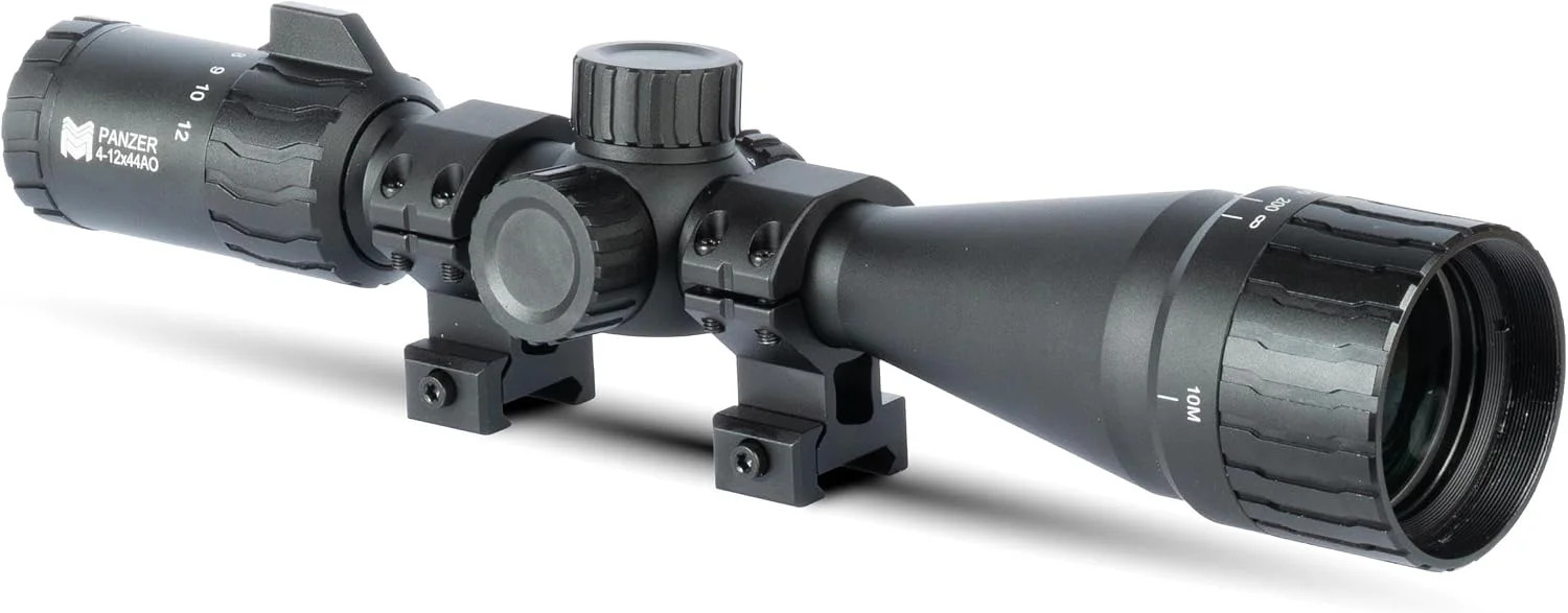 Panzer 4-12x44 Rifle Scope with AO Adjustable Objective and Offset Scope Mount