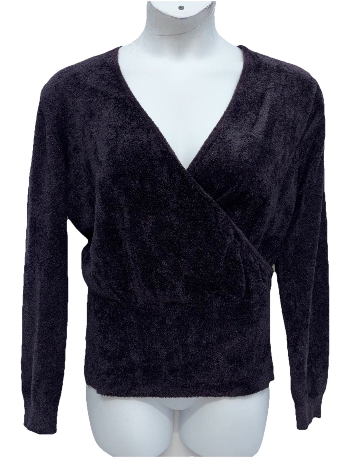 My Fav Things Colleen Lopez Size 1X Pullover V-Neck Eyelash Knit Sweater Purple