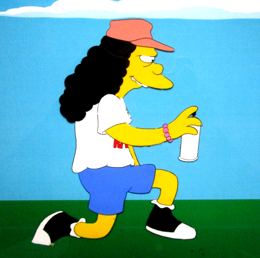1990s SIMPSONS OTTO FOX ORIGINAL PRODUCTION CEL Bart bus driver graffiti paint