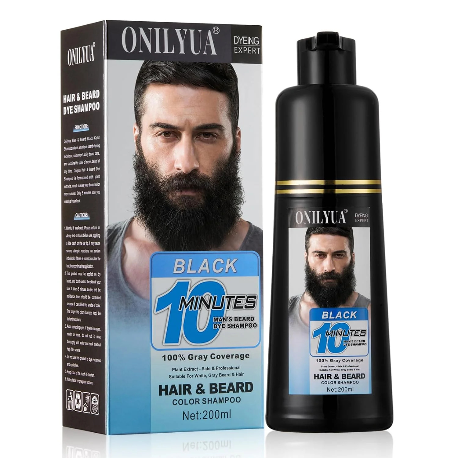 Men\'s 3 in 1 Black Beard Dye Shampoo, Simpler Color for Men\'s Beard