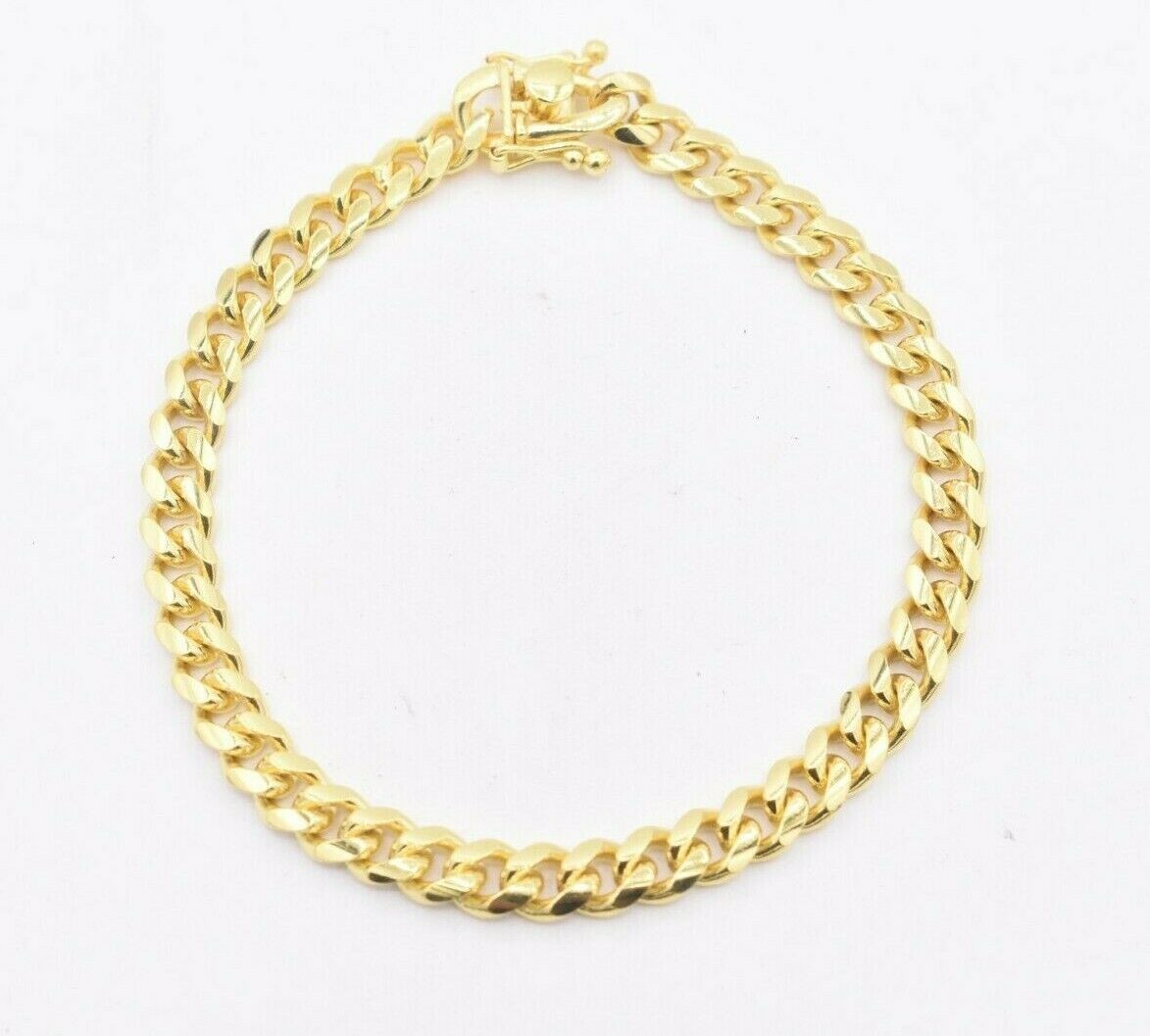 6mm Solid Miami Cuban Bracelet Double Lock 14K Yellow Gold-Plated Silver 925