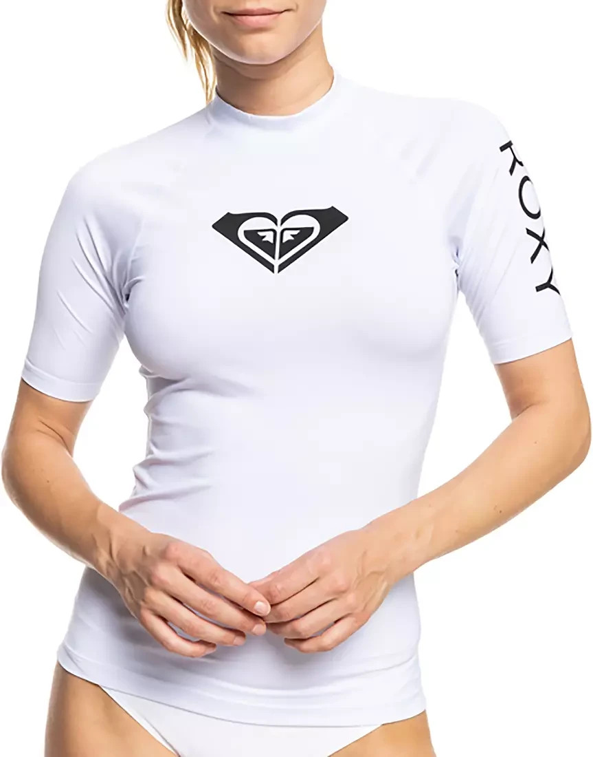 Roxy Women\'s Whole Hearted Short Sleeve Rashguard White Roxy Women\'s Whole Hearted Short Sleeve Rashguard White