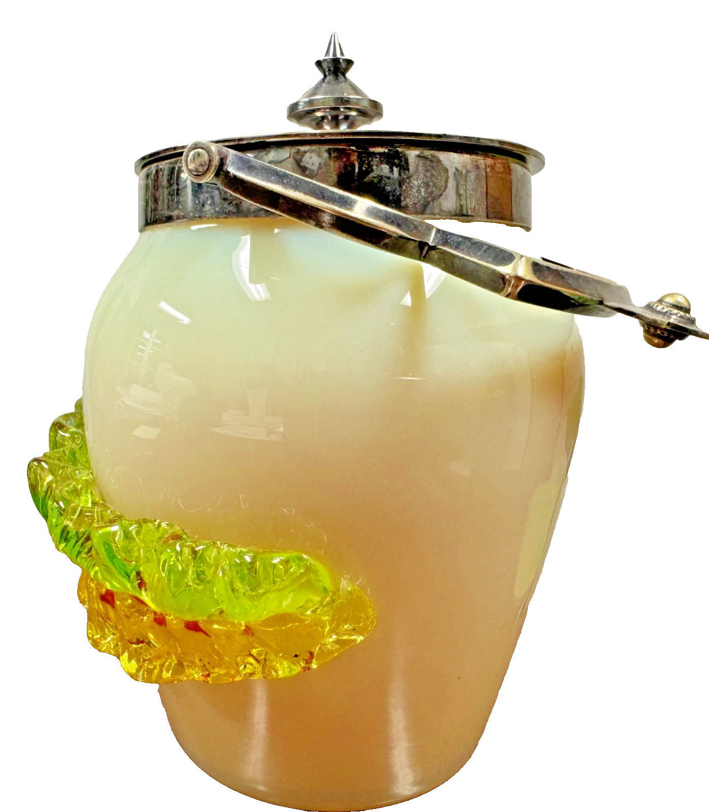 Victorian Uranium Opaline Glass Biscuit Barrel Likely Stevens & Williams