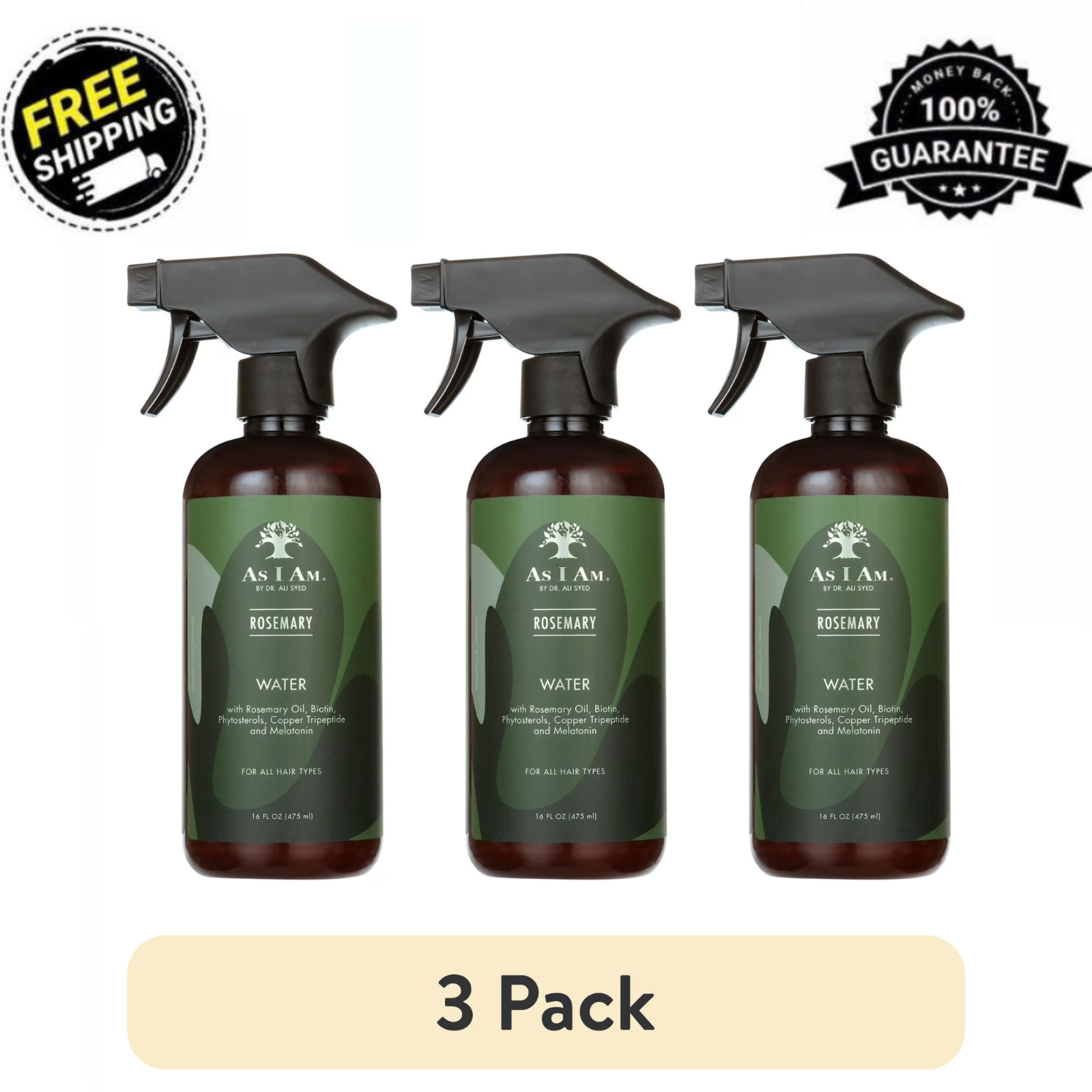 (3 Pack) As I Am Rosemary Water Scalp Treatment Spray Biotin Saw Palmetto 16 oz