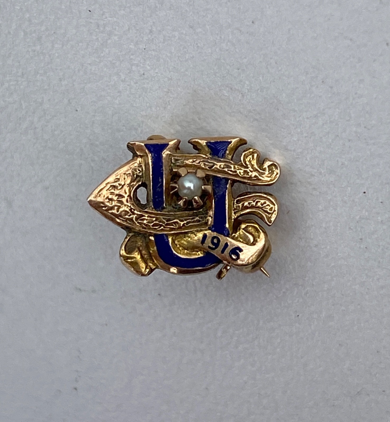 Antique 1916 University of Utah 14K Gold Class Pin  - Clarke Maker / Seed Pearl