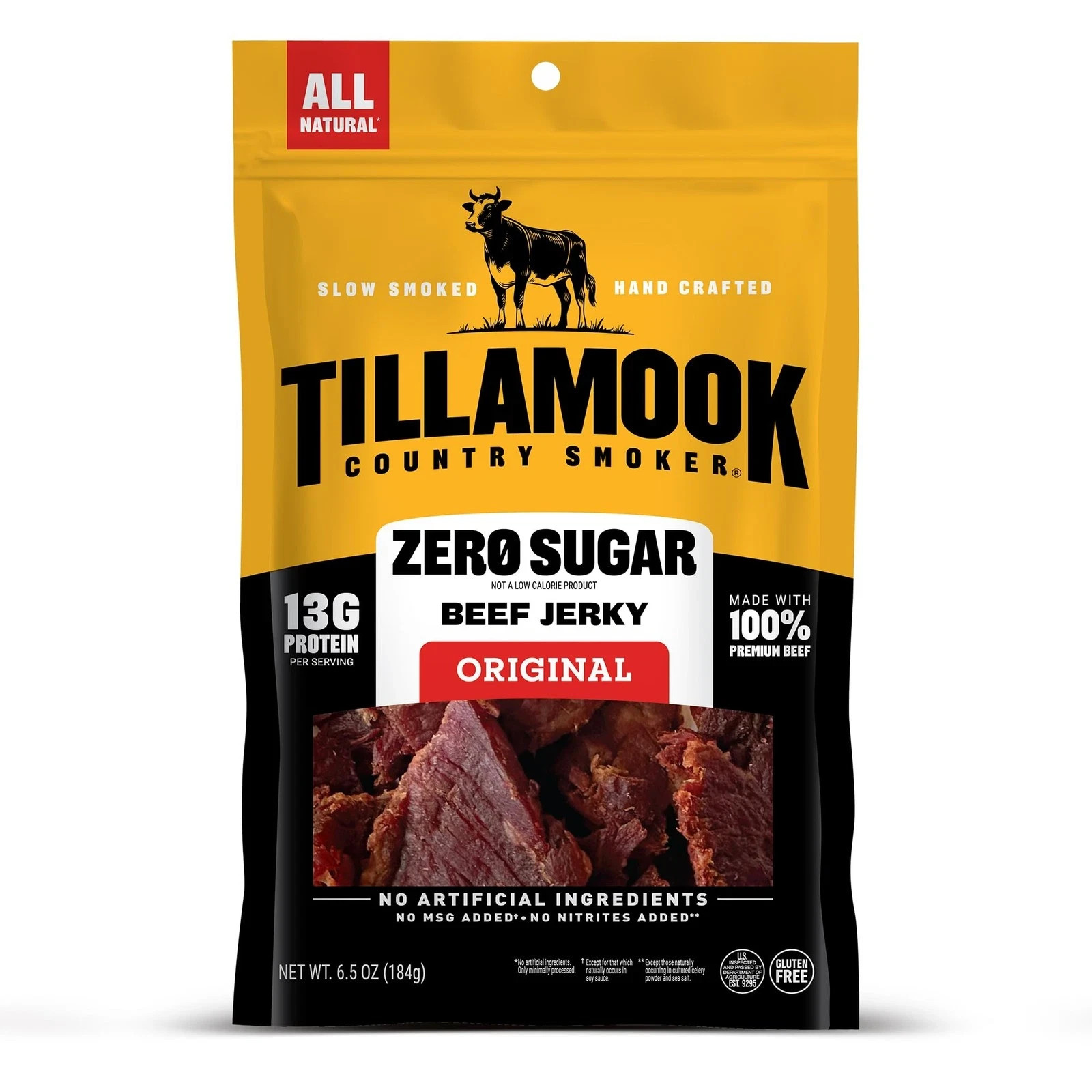 Tillamook Country Smoker Keto Friendly Zero Sugar Beef Jerky, Black Pepper, 6.5