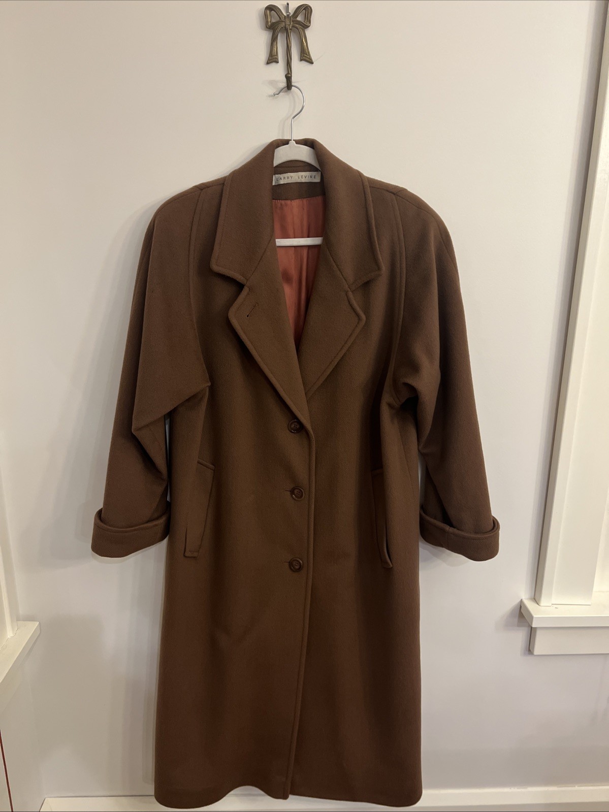 VTG Larry Levine 100% Pure Wool Brown Coat Full Length Size 8 Old Money Tailored